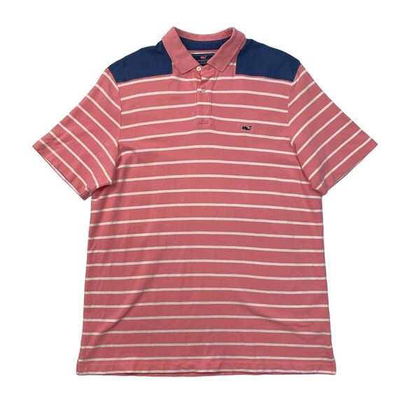 Vineyard Vines Polo Shirt Mens L Large Pink Striped Cotton Collared Island Shep - Picture 1 of 12